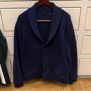 Greyson Navy Blue Shawl Collar Cardigan Fleece Sweater